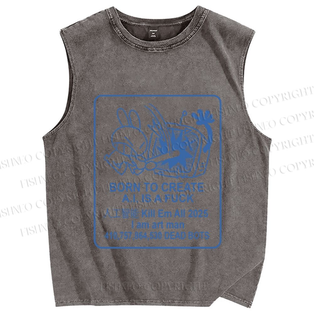 Unisex Born to Create Rabbit Printed Washed Tank Top