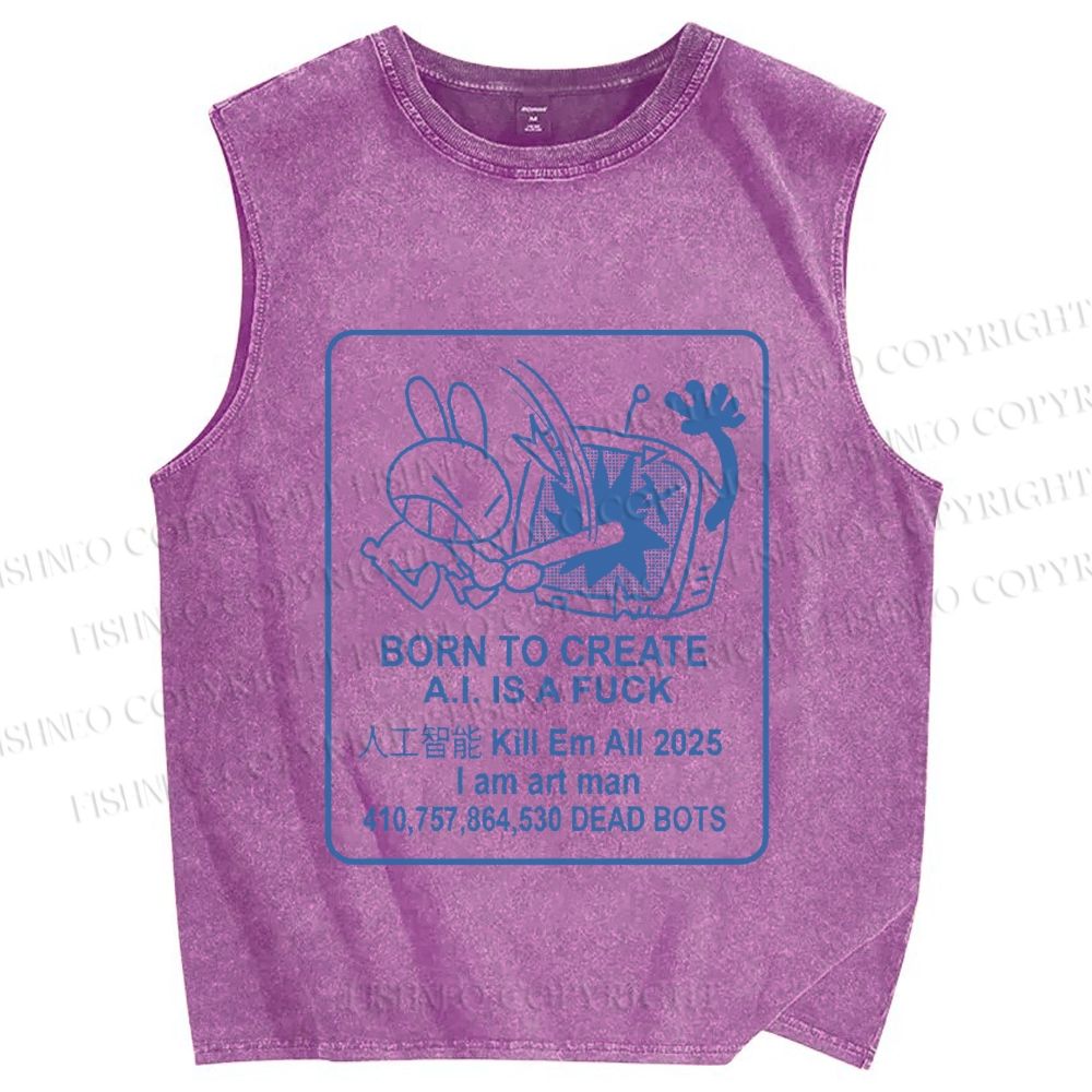 Unisex Born to Create Rabbit Printed Washed Tank Top