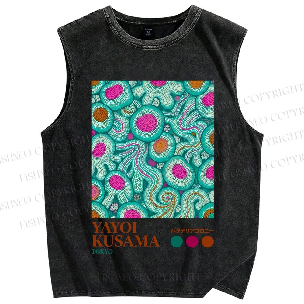 Unisex Yayoi Kusama Abstract Graffiti Printed Washed Tank Top