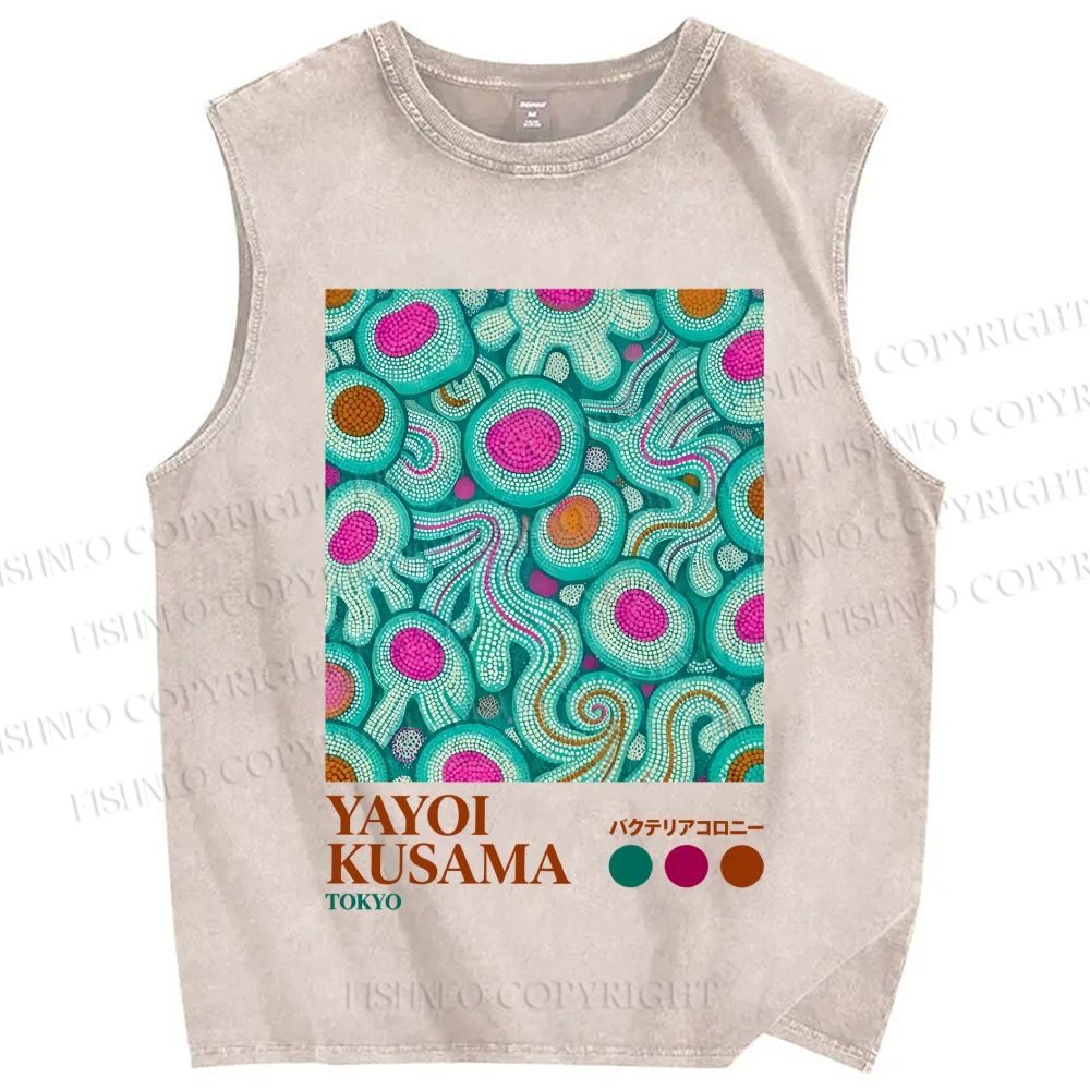 Unisex Yayoi Kusama Abstract Graffiti Printed Washed Tank Top