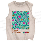 Unisex Yayoi Kusama Abstract Graffiti Printed Washed Tank Top