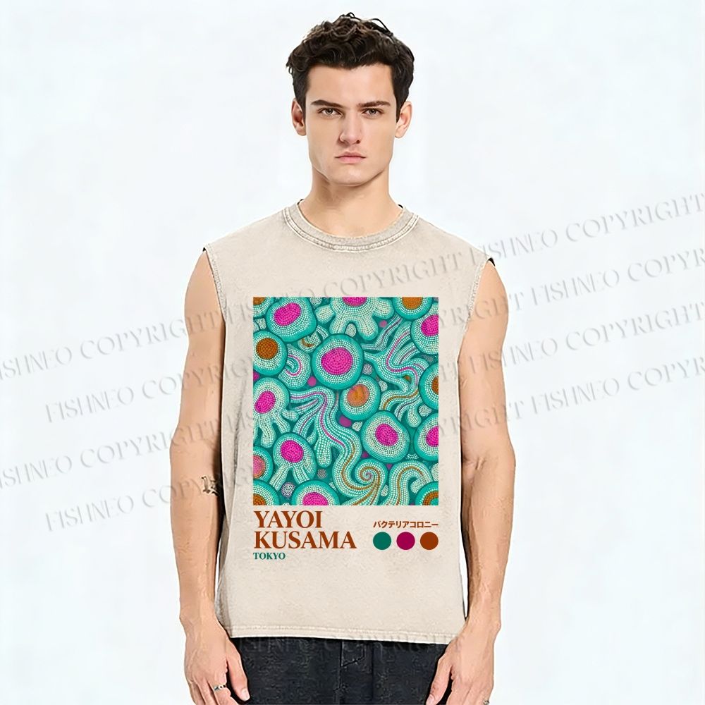 Unisex Yayoi Kusama Abstract Graffiti Printed Washed Tank Top