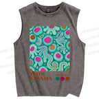 Unisex Yayoi Kusama Abstract Graffiti Printed Washed Tank Top