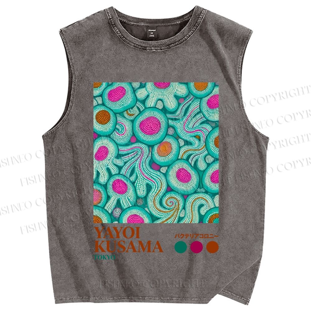 Unisex Yayoi Kusama Abstract Graffiti Printed Washed Tank Top