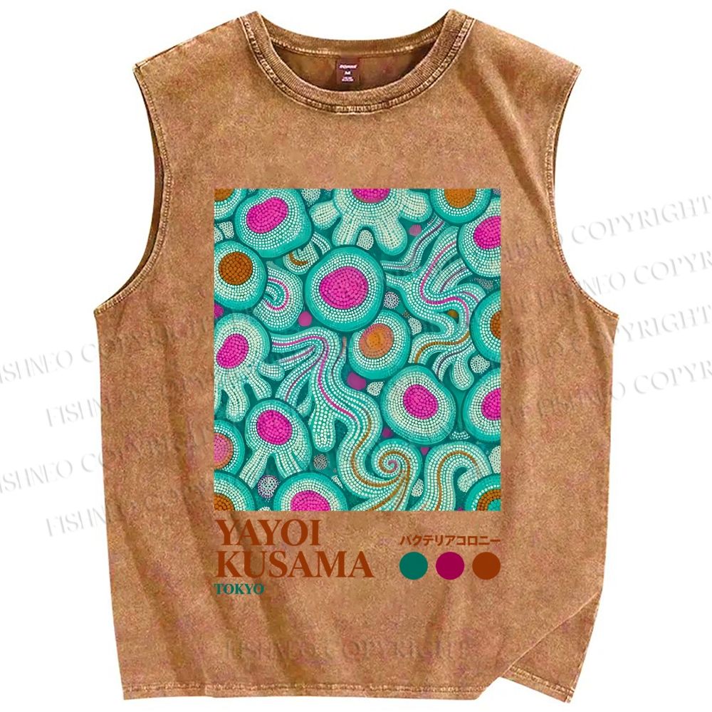 Unisex Yayoi Kusama Abstract Graffiti Printed Washed Tank Top