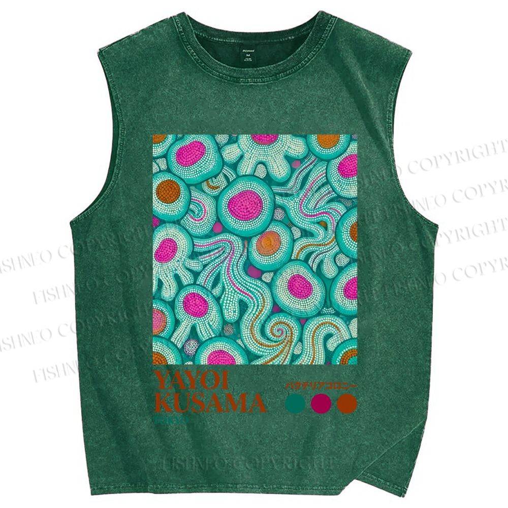 Unisex Yayoi Kusama Abstract Graffiti Printed Washed Tank Top