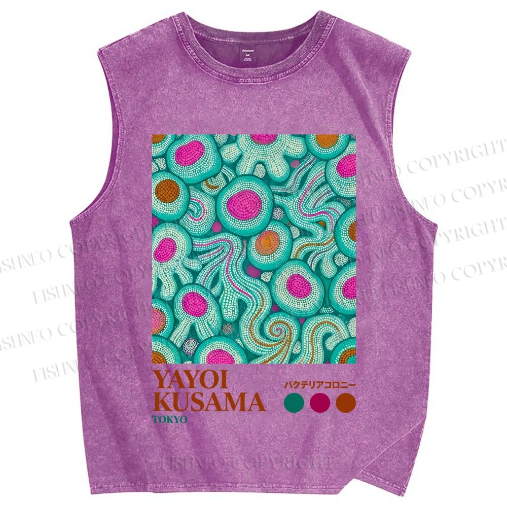 Unisex Yayoi Kusama Abstract Graffiti Printed Washed Tank Top