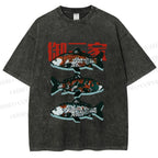 Unisex Japanese Koi Fish Printed Washed Tee