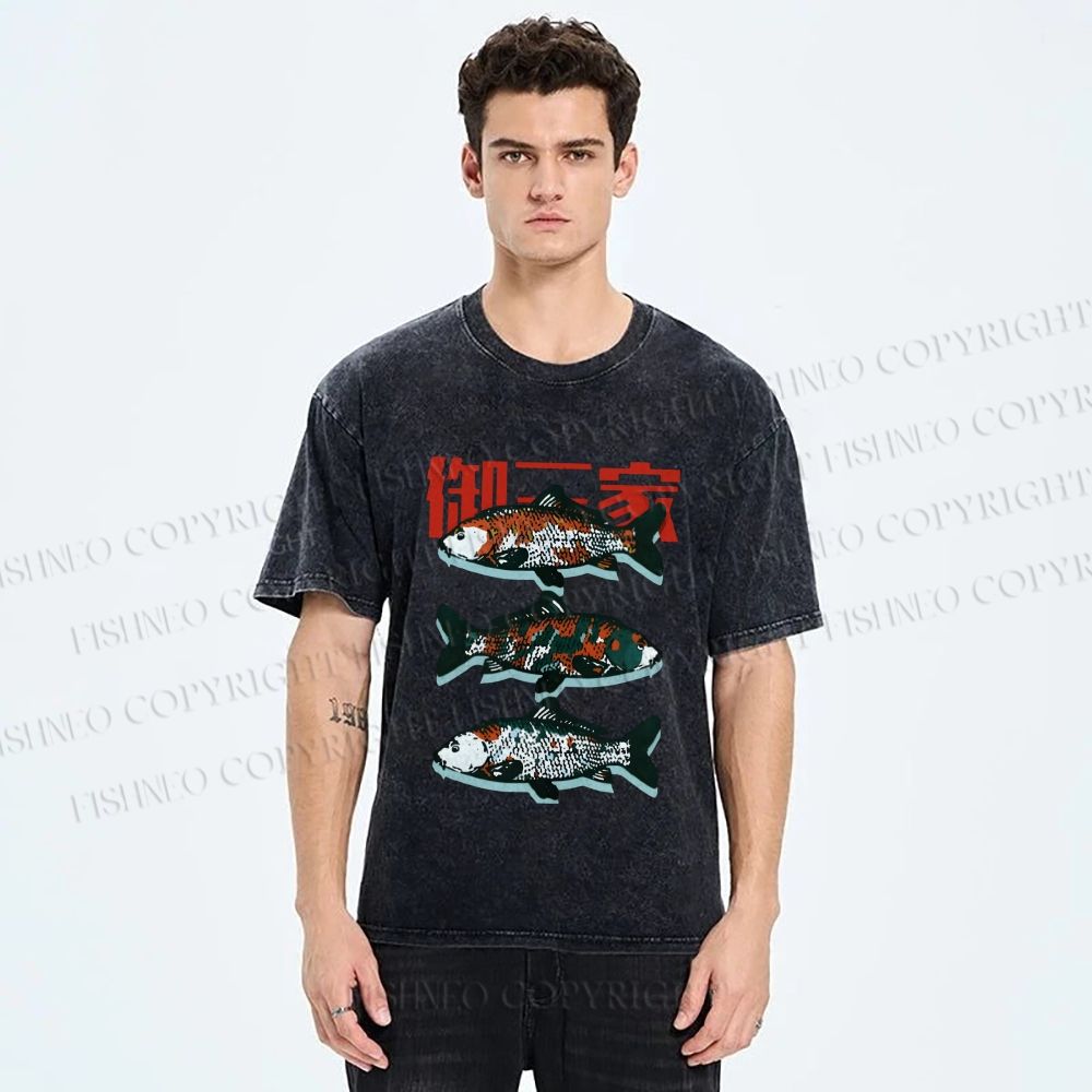 Unisex Japanese Koi Fish Printed Washed Tee