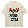 Unisex Japanese Koi Fish Printed Washed Tee