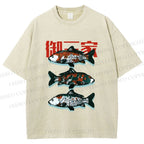Unisex Japanese Koi Fish Printed Washed Tee
