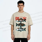 Unisex Japanese Koi Fish Printed Washed Tee