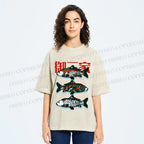 Unisex Japanese Koi Fish Printed Washed Tee