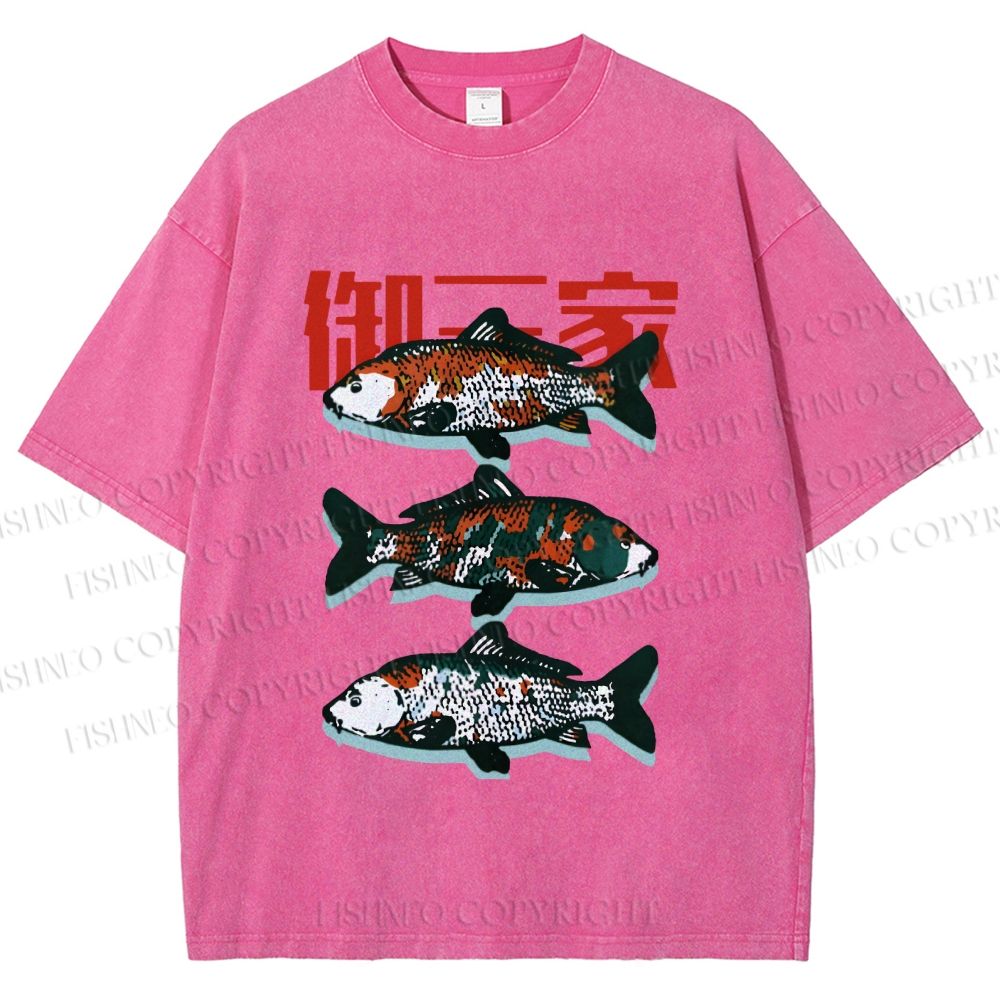 Unisex Japanese Koi Fish Printed Washed Tee