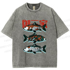 Unisex Japanese Koi Fish Printed Washed Tee