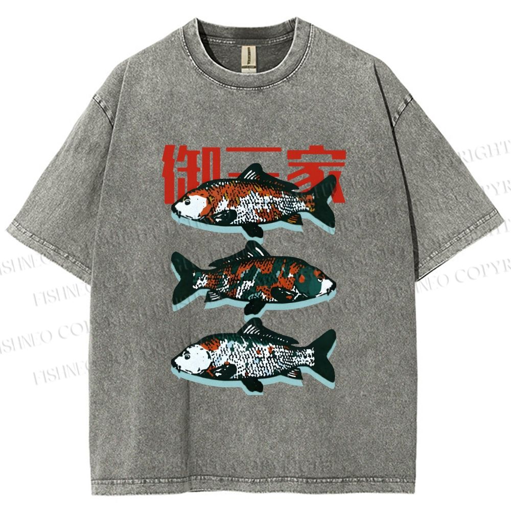 Unisex Japanese Koi Fish Printed Washed Tee