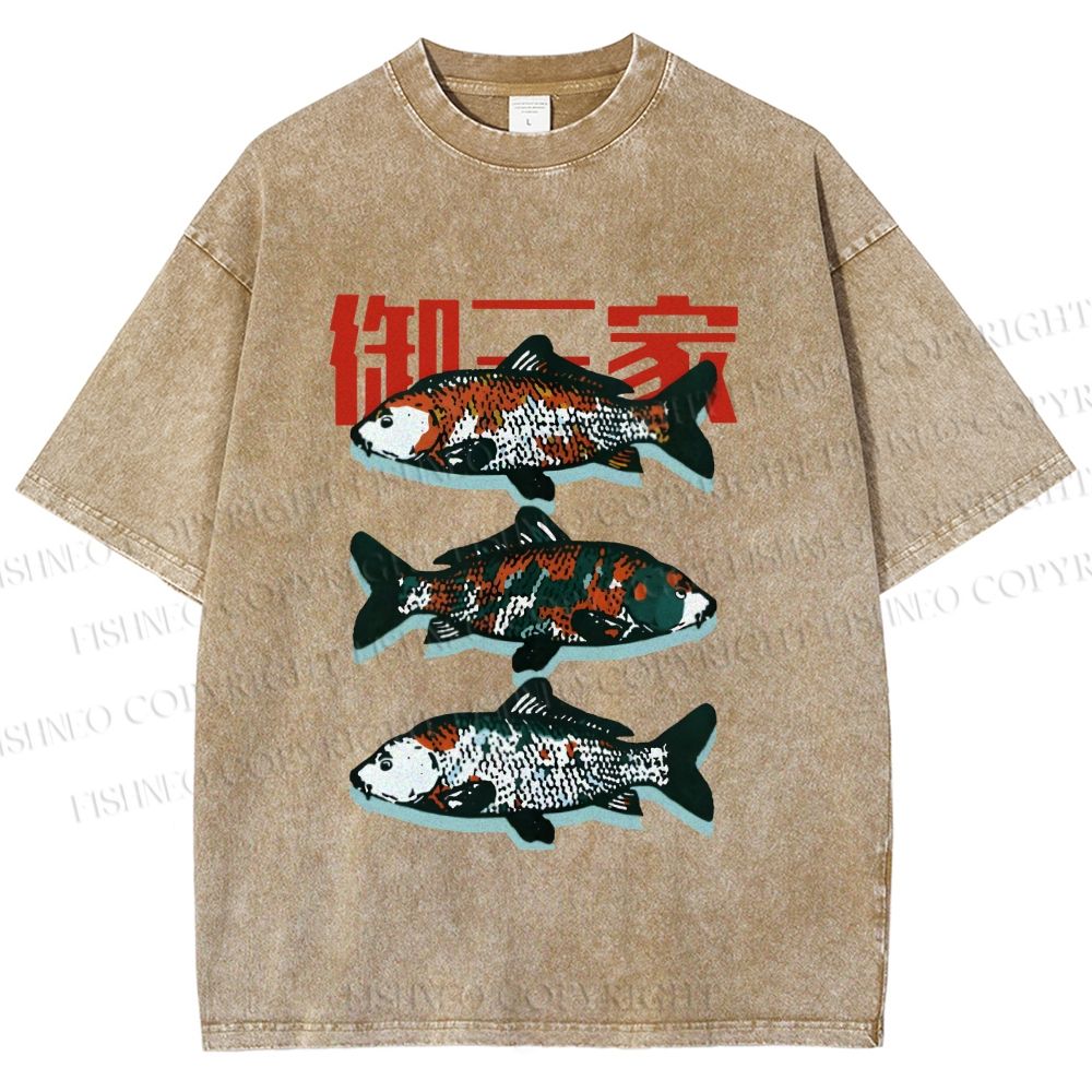 Unisex Japanese Koi Fish Printed Washed Tee