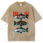 Unisex Japanese Koi Fish Printed Washed Tee
