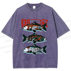 Unisex Japanese Koi Fish Printed Washed Tee