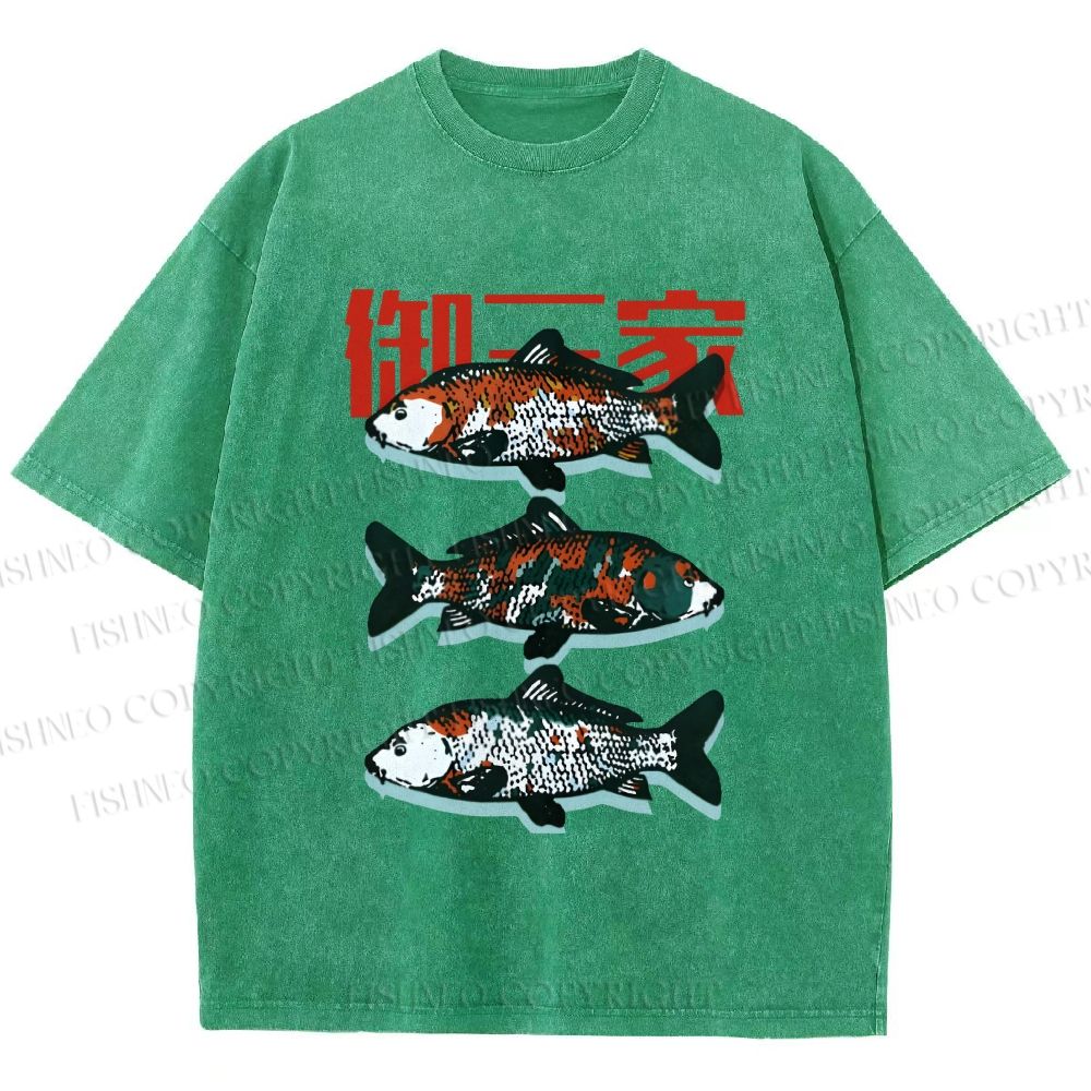 Unisex Japanese Koi Fish Printed Washed Tee