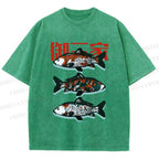 Unisex Japanese Koi Fish Printed Washed Tee