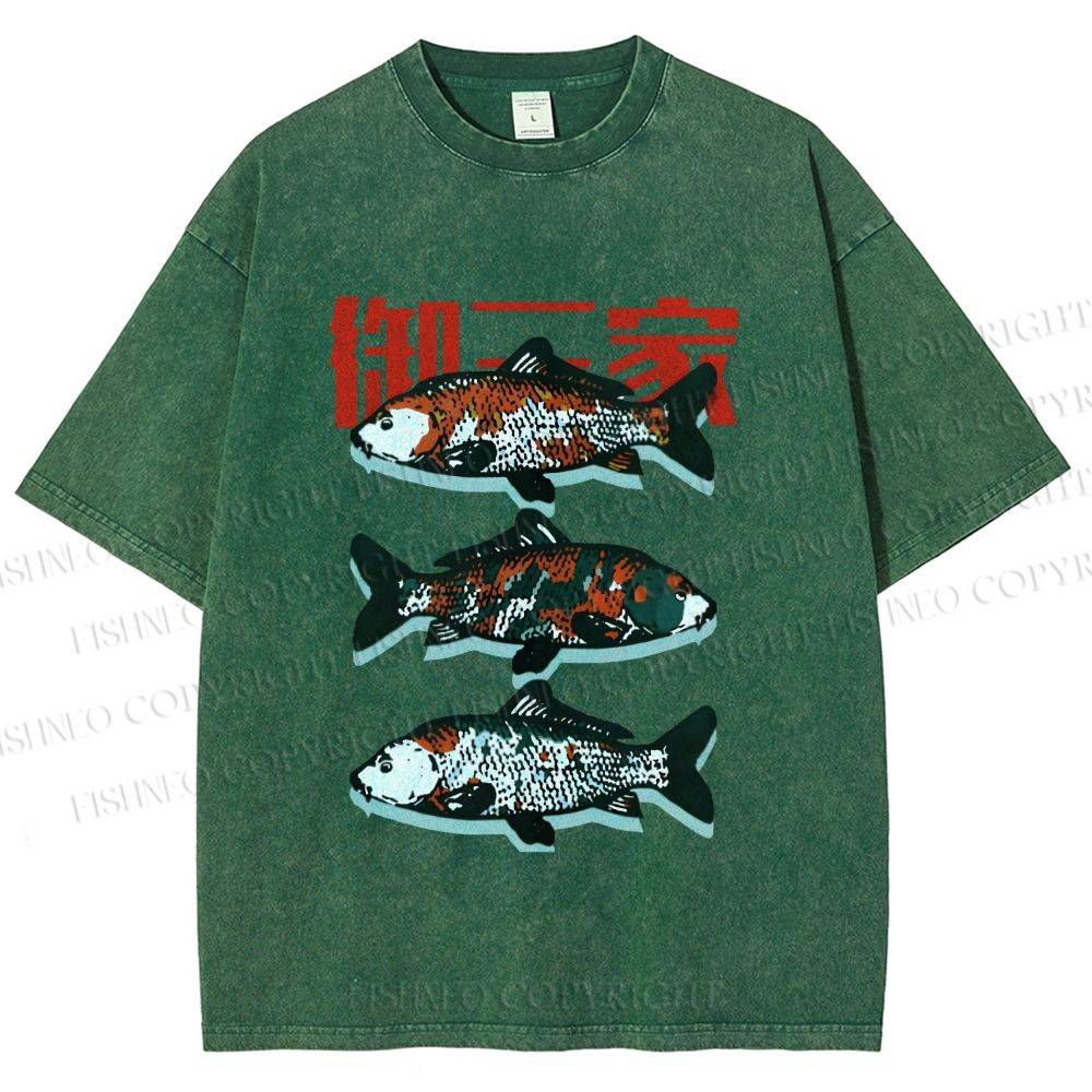 Unisex Japanese Koi Fish Printed Washed Tee