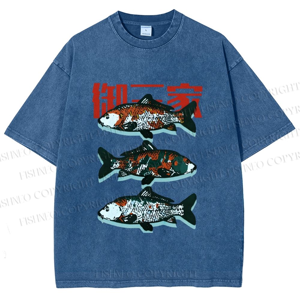 Unisex Japanese Koi Fish Printed Washed Tee