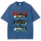 Unisex Japanese Koi Fish Printed Washed Tee