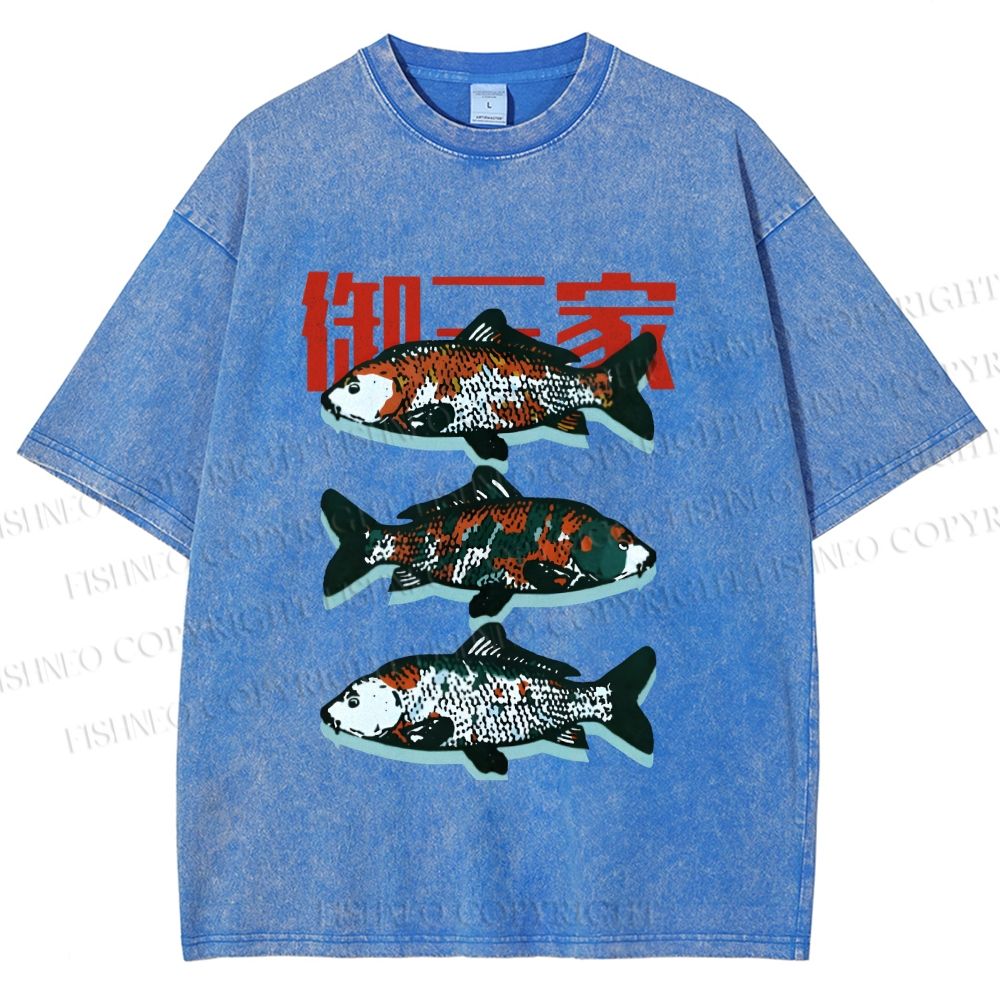 Unisex Japanese Koi Fish Printed Washed Tee