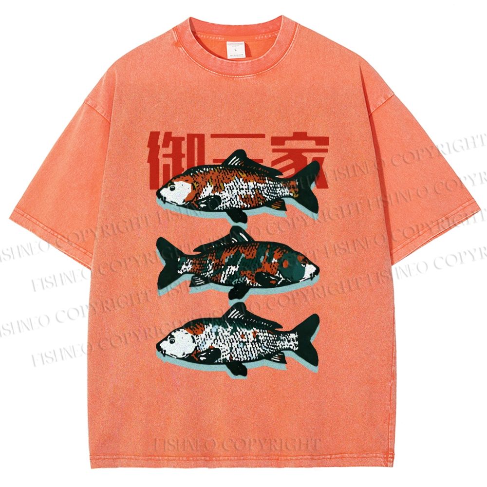 Unisex Japanese Koi Fish Printed Washed Tee