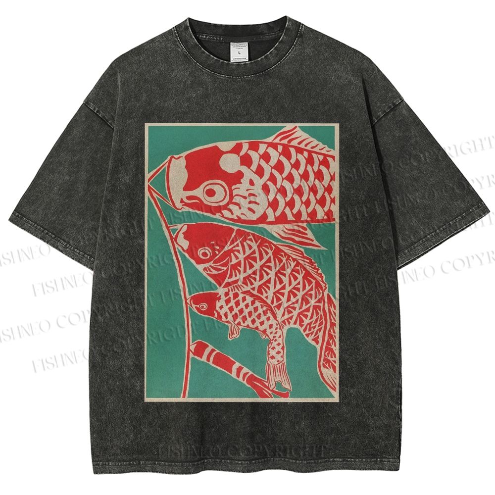 Unisex Koinobori Japanese Printed Washed Tee