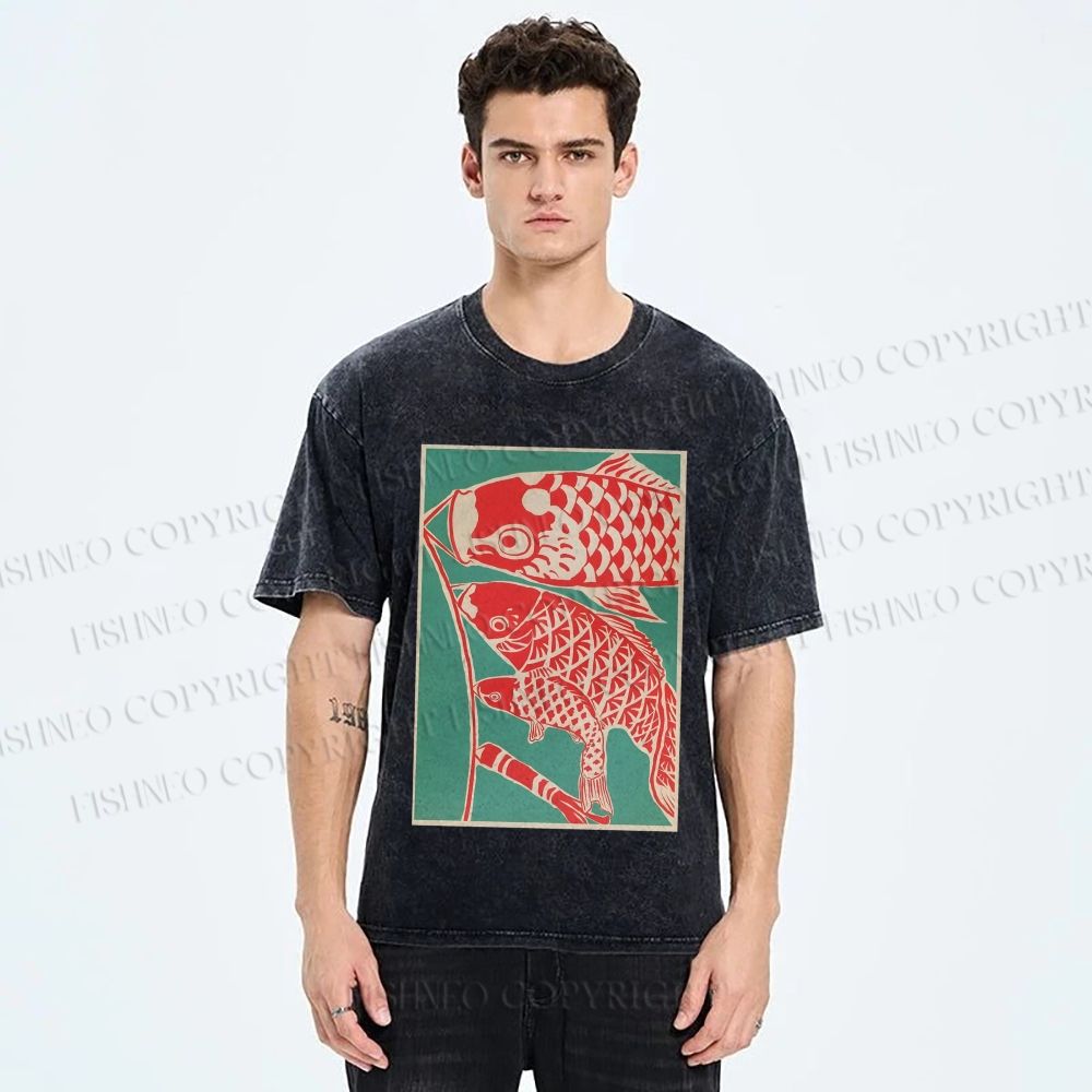 Unisex Koinobori Japanese Printed Washed Tee