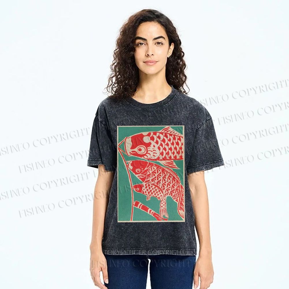 Unisex Koinobori Japanese Printed Washed Tee
