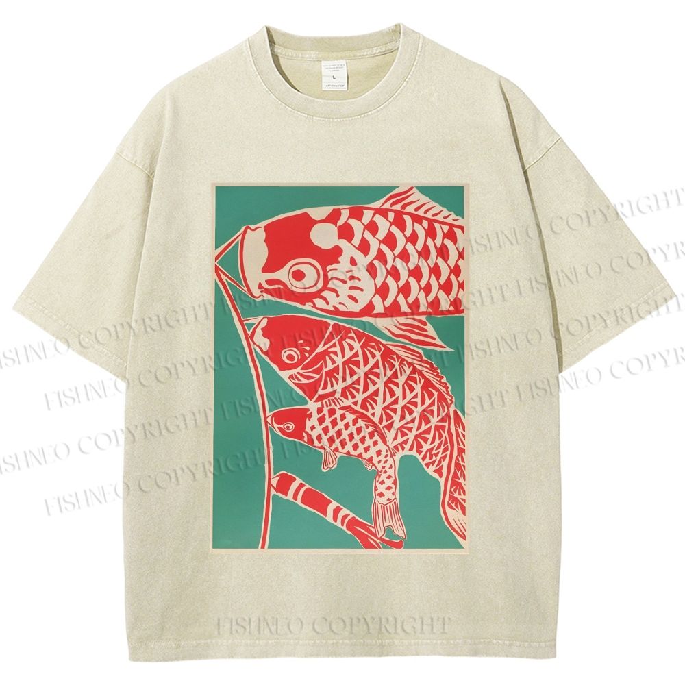 Unisex Koinobori Japanese Printed Washed Tee