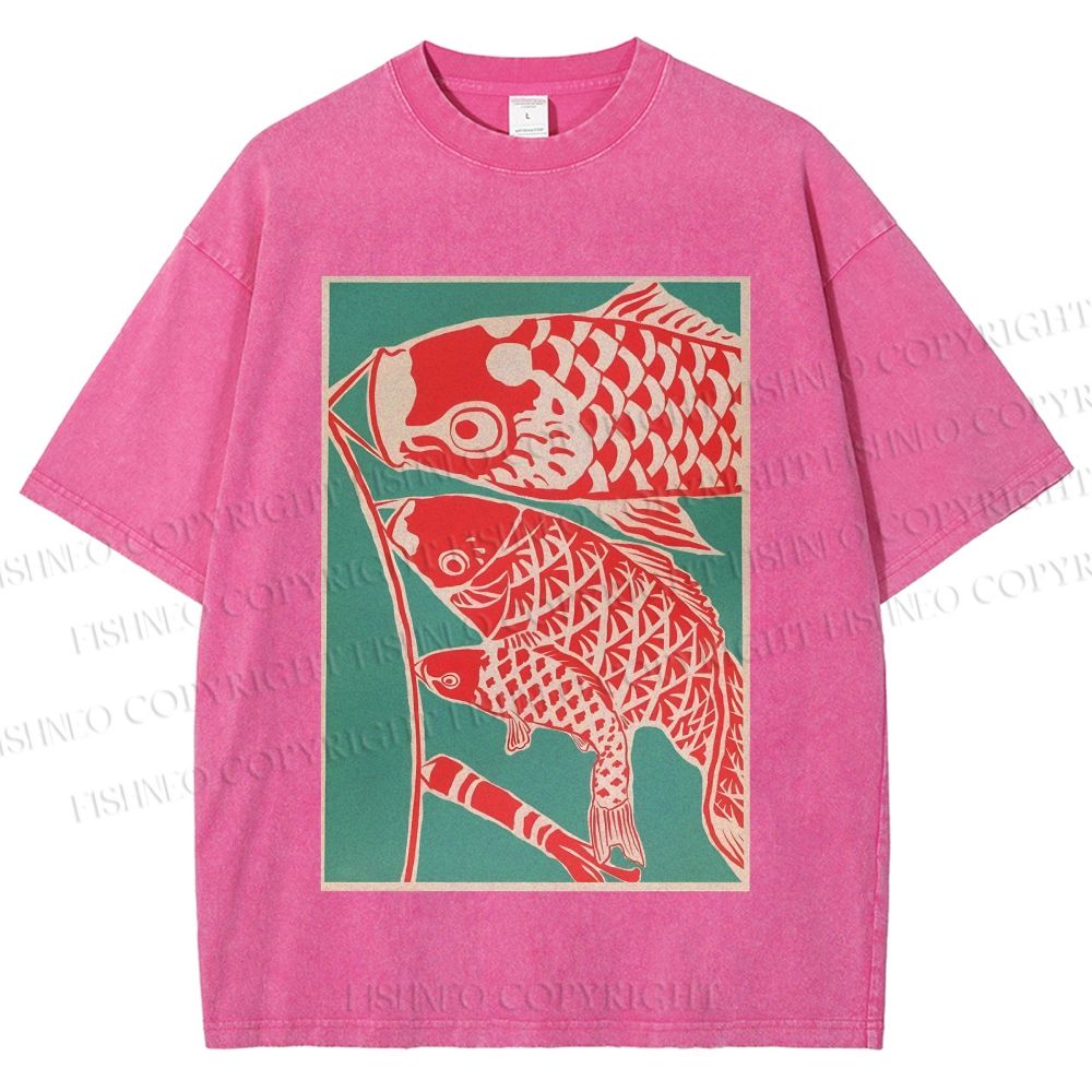 Unisex Koinobori Japanese Printed Washed Tee