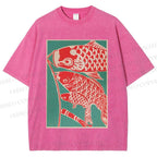 Unisex Koinobori Japanese Printed Washed Tee