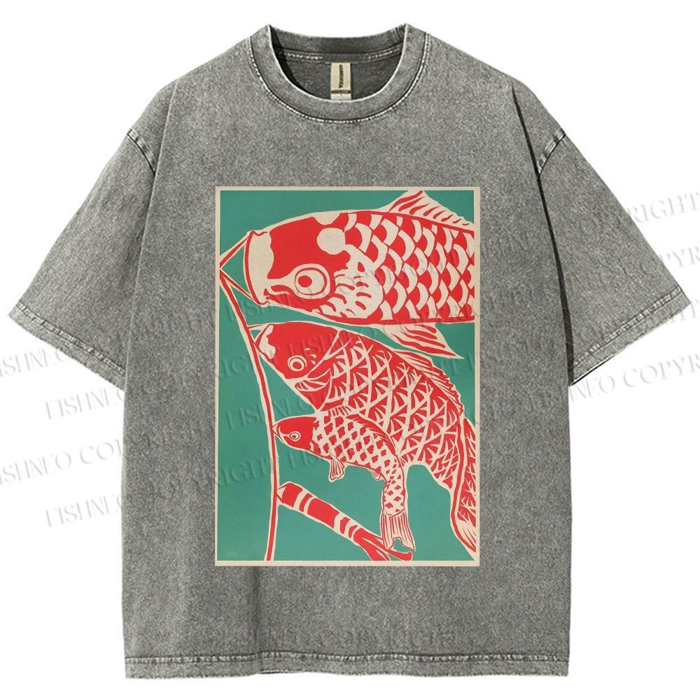 Unisex Koinobori Japanese Printed Washed Tee