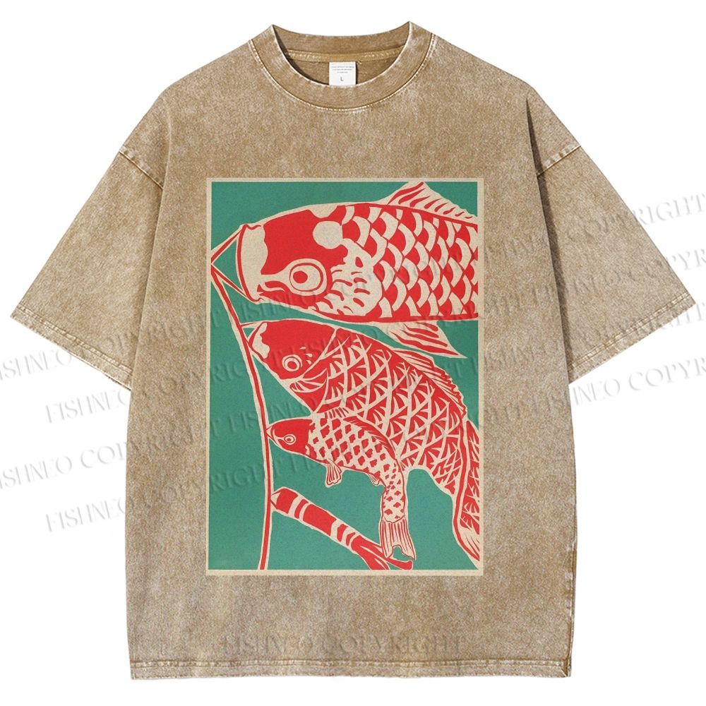 Unisex Koinobori Japanese Printed Washed Tee