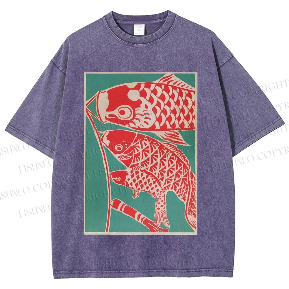 Unisex Koinobori Japanese Printed Washed Tee