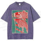 Unisex Koinobori Japanese Printed Washed Tee