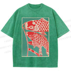 Unisex Koinobori Japanese Printed Washed Tee