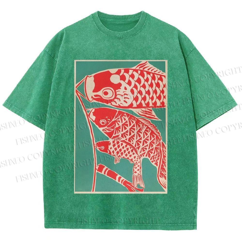 Unisex Koinobori Japanese Printed Washed Tee