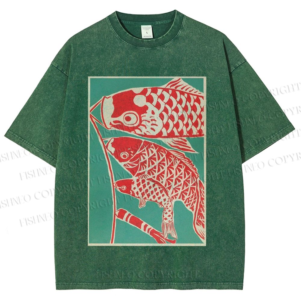 Unisex Koinobori Japanese Printed Washed Tee