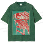 Unisex Koinobori Japanese Printed Washed Tee
