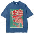 Unisex Koinobori Japanese Printed Washed Tee