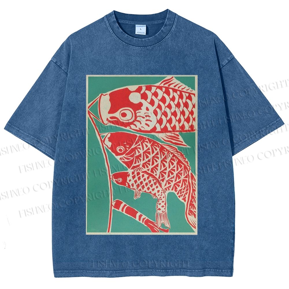 Unisex Koinobori Japanese Printed Washed Tee
