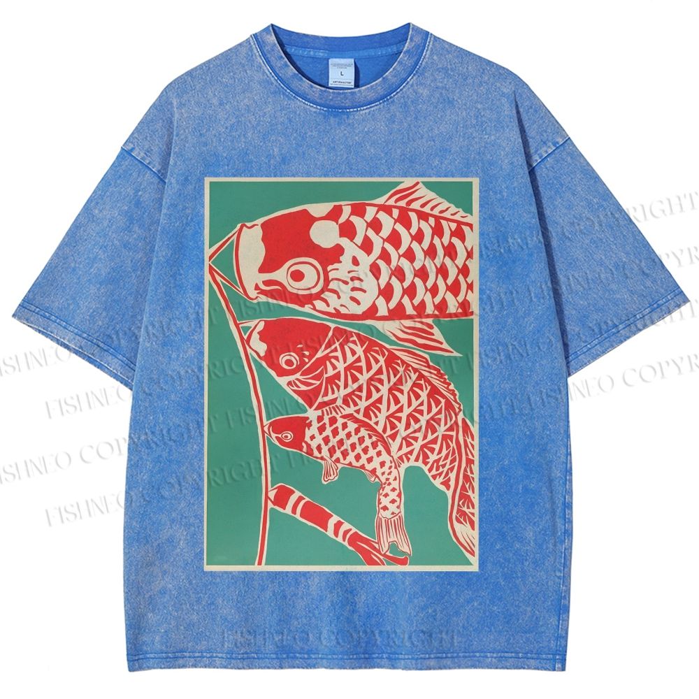 Unisex Koinobori Japanese Printed Washed Tee