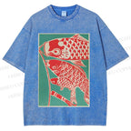 Unisex Koinobori Japanese Printed Washed Tee