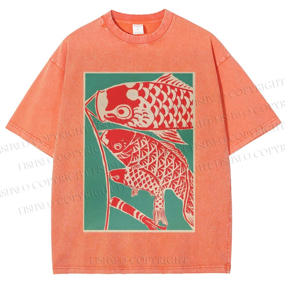 Unisex Koinobori Japanese Printed Washed Tee