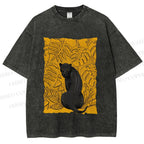 Unisex Panther in Yellow Jungle Printed Washed Tee